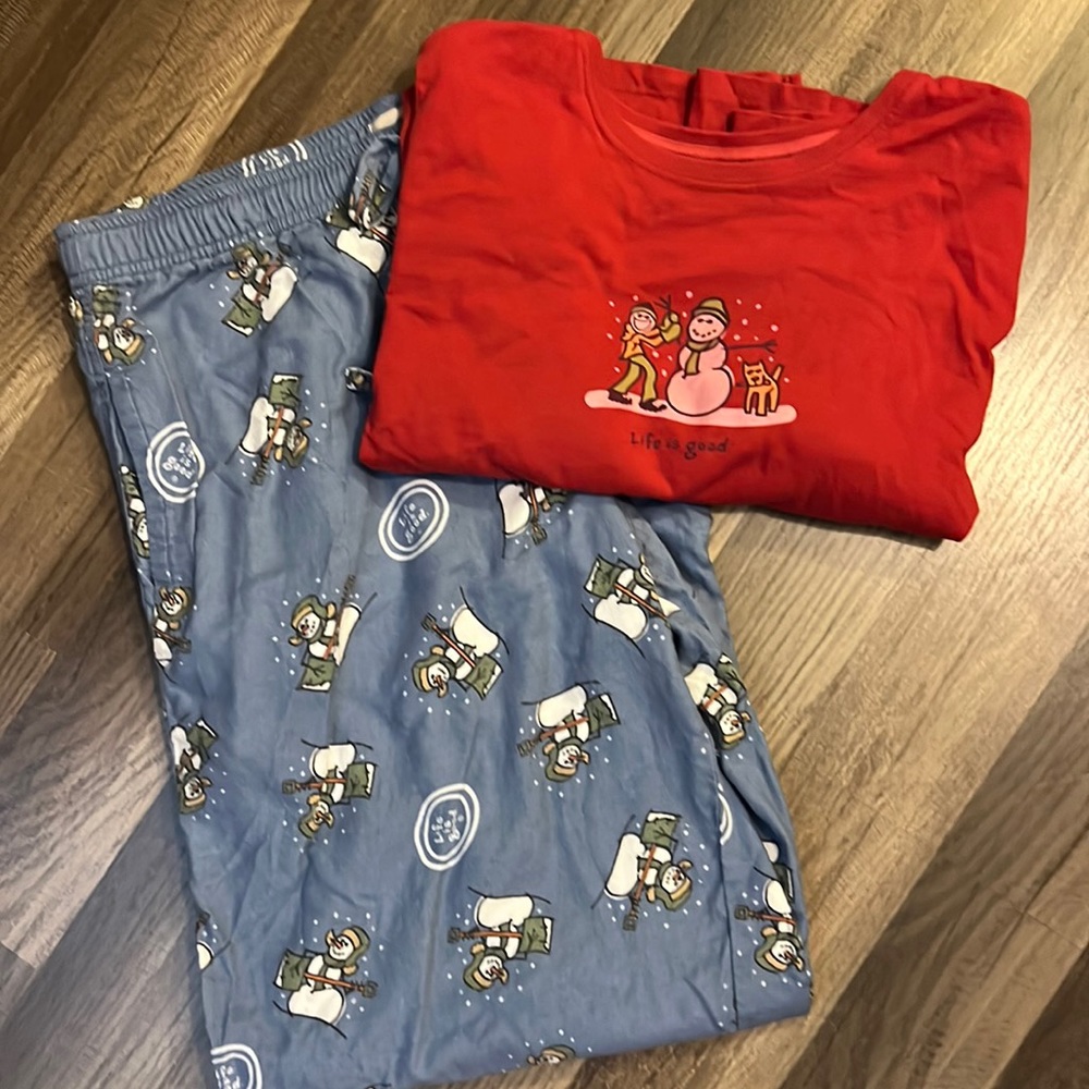 Life is Good Snowman Pajama Set Cotton Relaxed Holiday Christmas